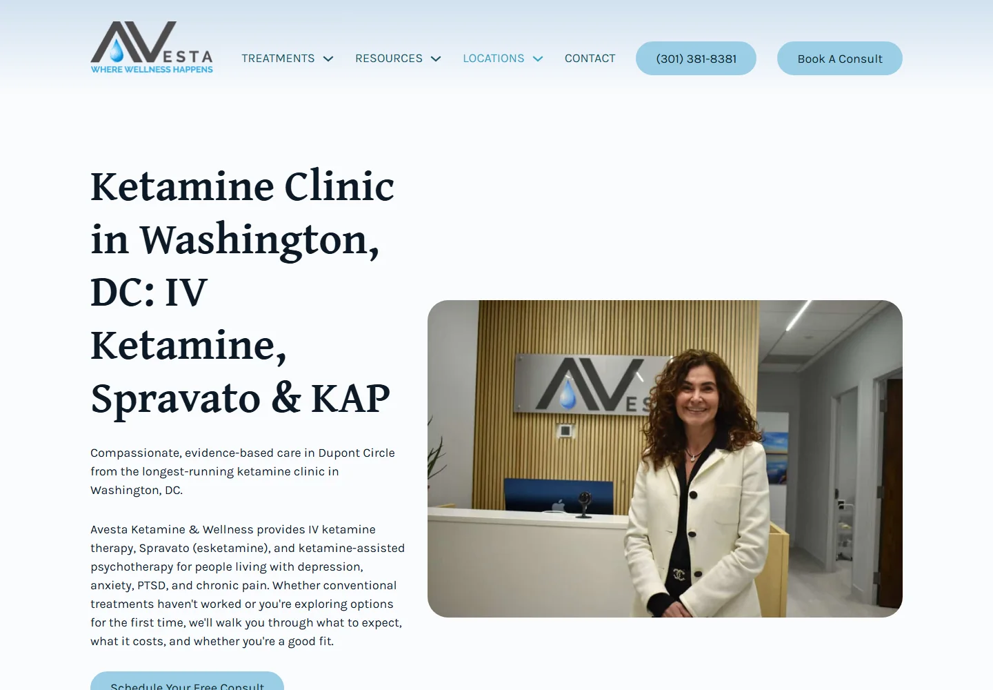 Previous Avesta Washington DC location page above the fold